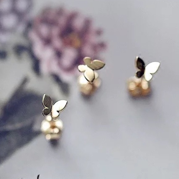 gold butterflies stud earrings-SS009 Gold - Picture 7 of 9